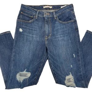 Levi’s Jeans 721 High Rise Skinny Distressed Jeans Dark Blue Wash Destroyed 30